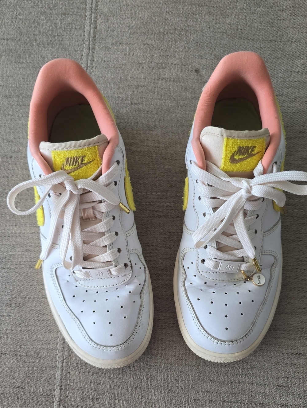 Nike Pink and Yellow Air Force 1 Sneakers
